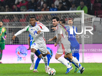 Destiny Udogie and Sandro Tonali are in action during Israel vs Italy: matchday 2 of UEFA Nations League 2024-2025, at Bozsik Arena in Budap...