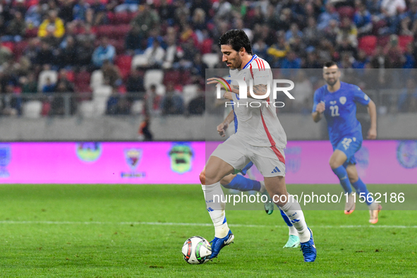 Sandro Tonali is in action during Israel vs Italy: matchday 2 of UEFA Nations League 2024-2025, at Bozsik Arena in Budapest, Hungary, on Sep...