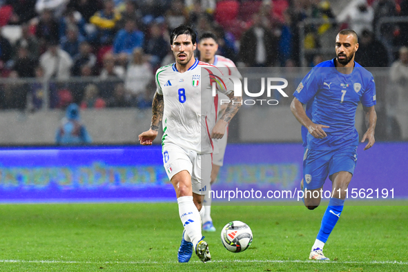 Sandro Tonali is in action during Israel vs Italy: matchday 2 of UEFA Nations League 2024-2025, at Bozsik Arena in Budapest, Hungary, on Sep...