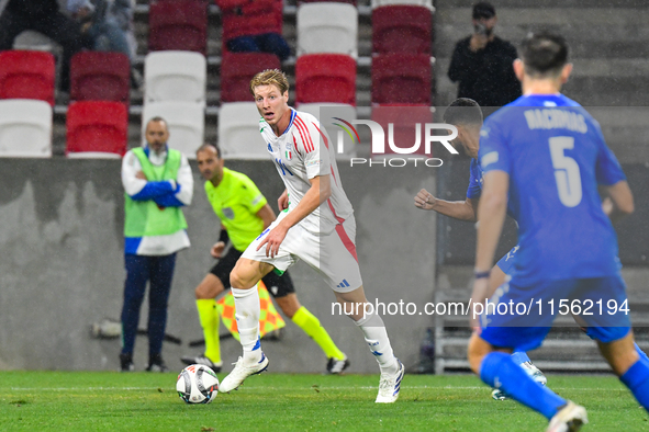 Marco Brescianini is in action during Israel vs Italy: matchday 2 of UEFA Nations League 2024-2025, at Bozsik Arena, in Budapest, Hungary, o...