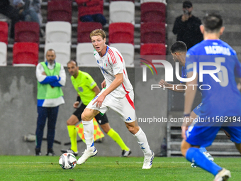 Marco Brescianini is in action during Israel vs Italy: matchday 2 of UEFA Nations League 2024-2025, at Bozsik Arena, in Budapest, Hungary, o...