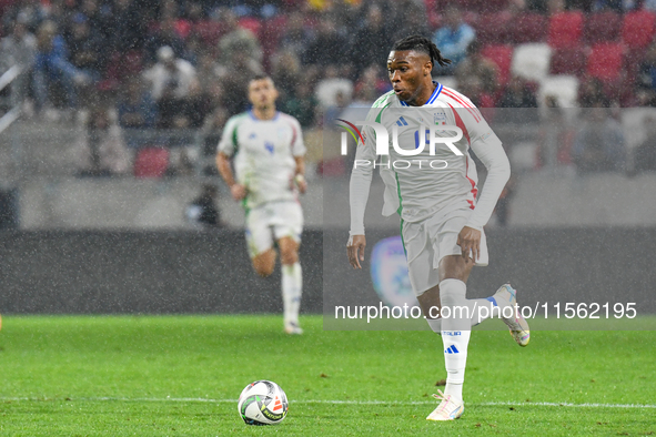 Destiny Udogie is in action during Israel vs Italy: matchday 2 of UEFA Nations League 2024-2025, at Bozsik Arena in Budapest, Hungary, on Se...