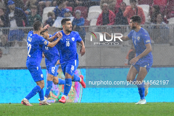 Mohammad Abu Fani celebrates during the Israel vs Italy match on matchday 2 of the UEFA Nations League 2024-2025, in Budapest, Hungary, on S...