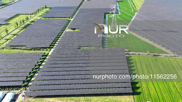 Solar photovoltaic panels are seen in Lihua Village in Lianyungang, China, on September 10, 2024. 