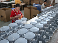 A worker assembles a pet water dispenser at a workshop in Suqian, China, on September 10, 2024. (