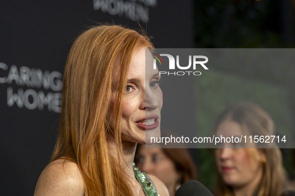 Jessica Chastain attends Kering's 3rd Annual Caring for Women Dinner at The Pool in New York, USA, on September 9, 2024. 