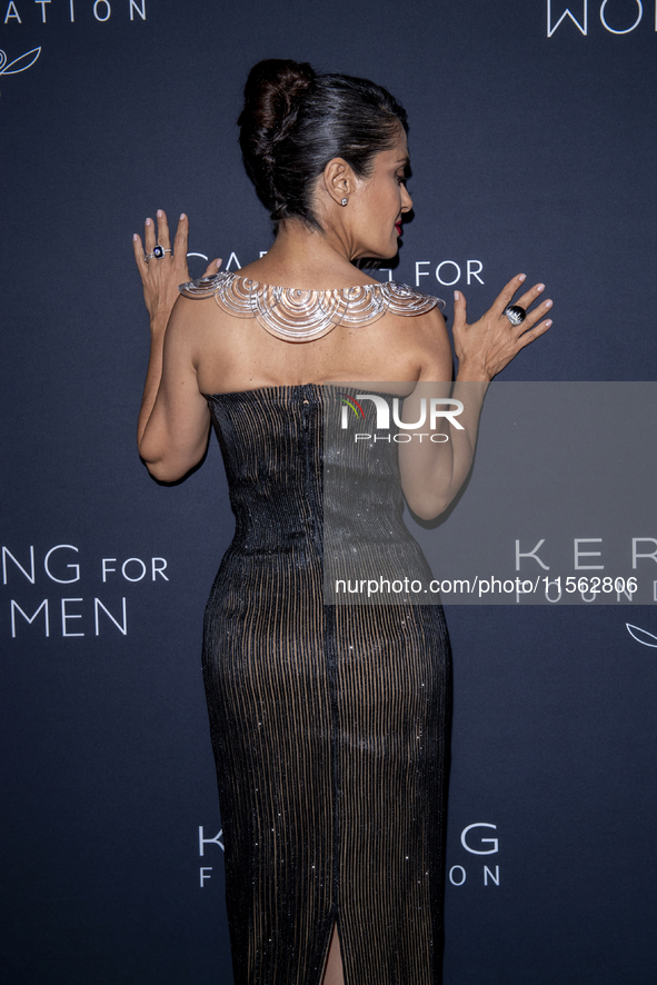 Salma Hayek attends Kering's 3rd Annual Caring for Women Dinner at The Pool in New York, USA, on September 9, 2024. 