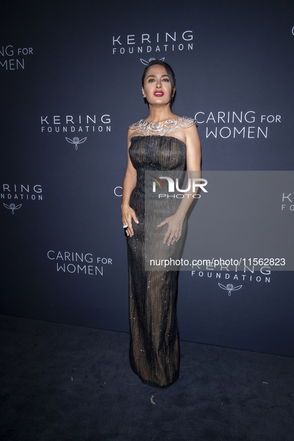 Salma Hayek attends Kering's 3rd Annual Caring for Women Dinner at The Pool in New York, USA, on September 9, 2024. 