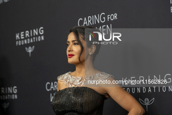 Salma Hayek attends Kering's 3rd Annual Caring for Women Dinner at The Pool in New York, USA, on September 9, 2024. 