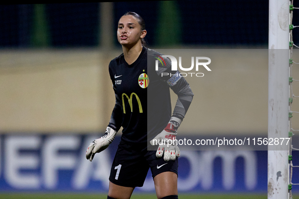 Maya Cachia, goalkeeper of Birkirkara, gestures during the UEFA Women's Champions League First qualifying round, Semi-finals CP-Group 4 socc...