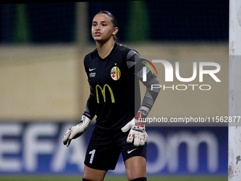 Maya Cachia, goalkeeper of Birkirkara, gestures during the UEFA Women's Champions League First qualifying round, Semi-finals CP-Group 4 socc...