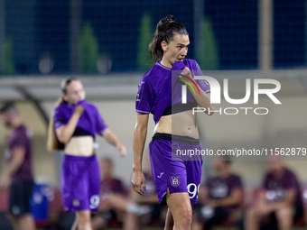 Amelie Delabre of Anderlecht gestures during the UEFA Women's Champions League First qualifying round, Semi-finals CP-Group 4 soccer match b...