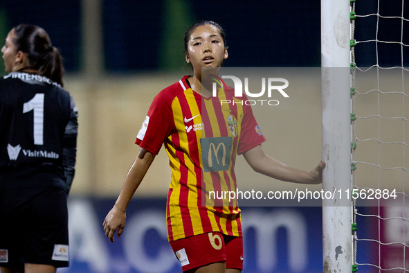 Yuna Hazekawa of Birkirkara gestures during the UEFA Women's Champions League First qualifying round, Semi-finals CP-Group 4 soccer match be...