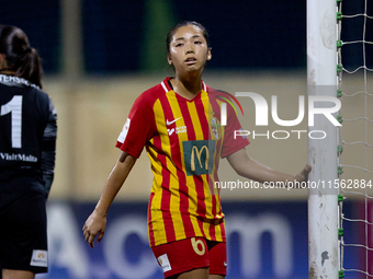 Yuna Hazekawa of Birkirkara gestures during the UEFA Women's Champions League First qualifying round, Semi-finals CP-Group 4 soccer match be...