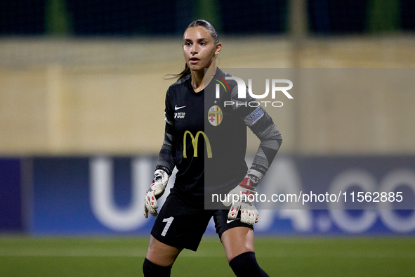 Maya Cachia, goalkeeper of Birkirkara, gestures during the UEFA Women's Champions League First qualifying round, Semi-finals CP-Group 4 socc...