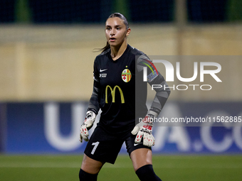 Maya Cachia, goalkeeper of Birkirkara, gestures during the UEFA Women's Champions League First qualifying round, Semi-finals CP-Group 4 socc...