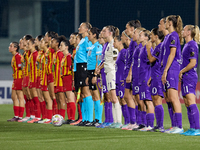 Women soccer players from Birkirkara and Anderlecht line up prior to the UEFA Women's Champions League First qualifying round, Semi-finals C...