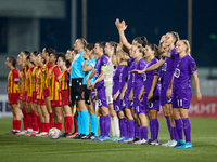 Women soccer players from Birkirkara and Anderlecht line up prior to the UEFA Women's Champions League First qualifying round, Semi-finals C...