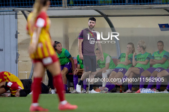 Dennis Moerman, head coach of Anderlecht, gestures during the UEFA Women's Champions League First qualifying round, Semi-finals CP-Group 4 s...