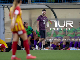 Dennis Moerman, head coach of Anderlecht, gestures during the UEFA Women's Champions League First qualifying round, Semi-finals CP-Group 4 s...