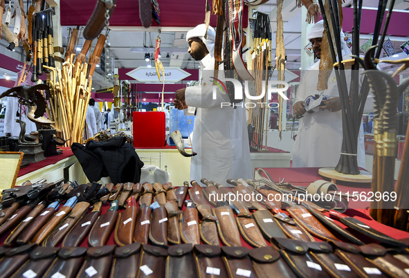 A display of hunting accessories at the 8th edition of Katara International Hunting and Falcons Exhibition 2024 (S'hail) at Katara Cultural...