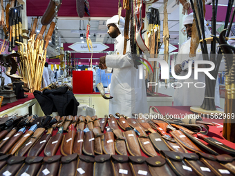 A display of hunting accessories at the 8th edition of Katara International Hunting and Falcons Exhibition 2024 (S'hail) at Katara Cultural...