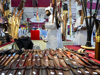 A display of hunting accessories at the 8th edition of Katara International Hunting and Falcons Exhibition 2024 (S'hail) at Katara Cultural...