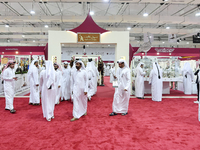 Qatari visitors attend the 8th edition of the Katara International Hunting and Falcons Exhibition 2024 (S'hail) at Katara Cultural Village i...