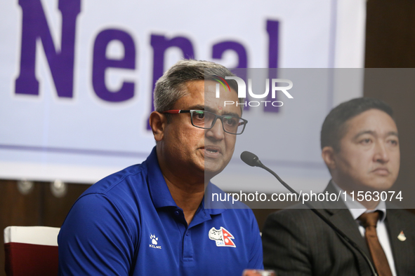 Monty Desai, Nepali national cricket team coach, addresses the farewell ceremony for the Nepali national cricket team heading for Cricket Wo...