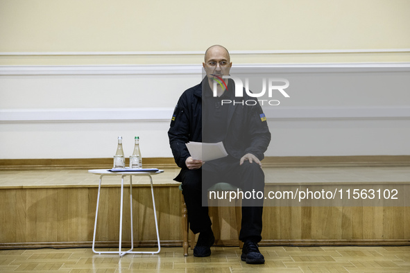 Ukrainian Prime Minister Denys Shmyhal speaks during a press conference in Kyiv, Ukraine, on September 10, 2024 