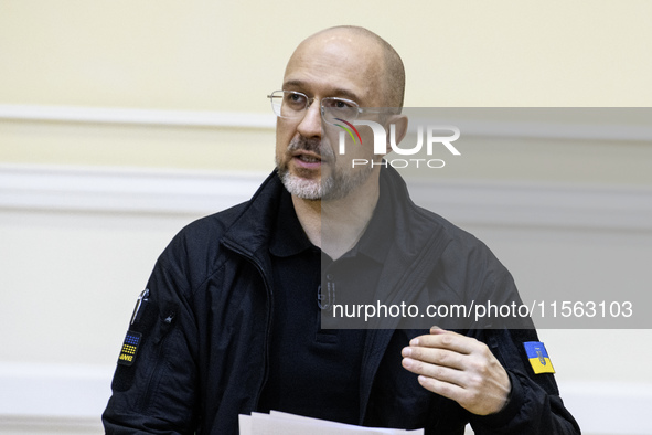 Ukrainian Prime Minister Denys Shmyhal speaks during a press conference in Kyiv, Ukraine, on September 10, 2024 