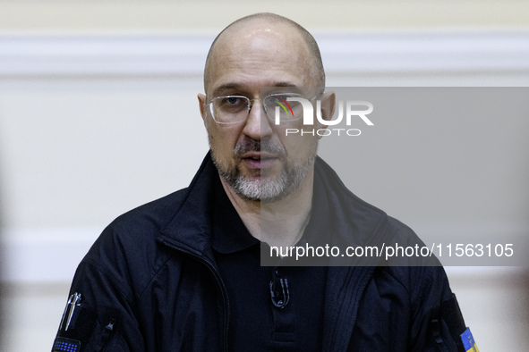 Ukrainian Prime Minister Denys Shmyhal speaks during a press conference in Kyiv, Ukraine, on September 10, 2024 