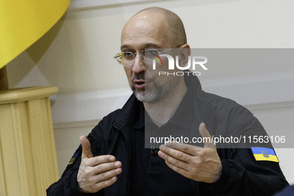 Ukrainian Prime Minister Denys Shmyhal speaks during a press conference in Kyiv, Ukraine, on September 10, 2024 