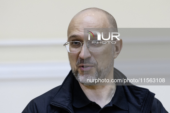 Ukrainian Prime Minister Denys Shmyhal speaks during a press conference in Kyiv, Ukraine, on September 10, 2024 