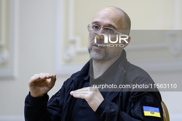 Ukrainian Prime Minister Denys Shmyhal speaks during a press conference in Kyiv, Ukraine, on September 10, 2024 