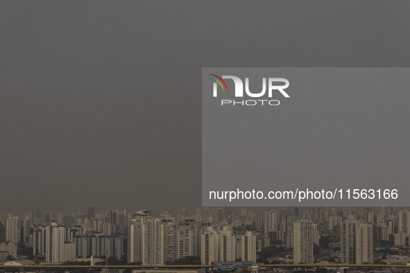 Dry weather and a layer of pollution cover the sky in Sao Paulo, Brazil, on September 10, 2024. The atmospheric blockage, a dry air mass, pe...