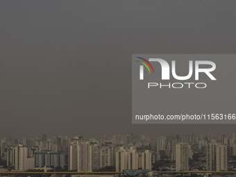 Dry weather and a layer of pollution cover the sky in Sao Paulo, Brazil, on September 10, 2024. The atmospheric blockage, a dry air mass, pe...