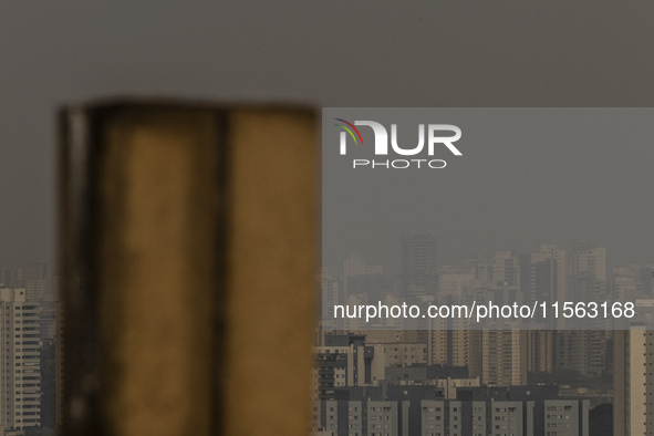 Dry weather and a layer of pollution cover the sky in Sao Paulo, Brazil, on September 10, 2024. The atmospheric blockage, a dry air mass, pe...