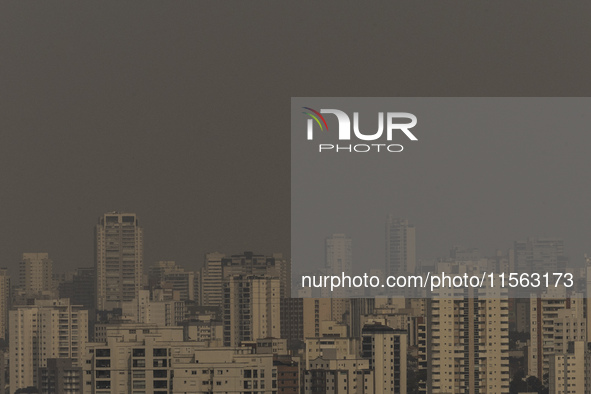 Dry weather and a layer of pollution cover the sky in Sao Paulo, Brazil, on September 10, 2024. The atmospheric blockage, a dry air mass, pe...