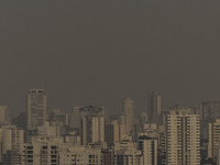 Dry weather and a layer of pollution cover the sky in Sao Paulo, Brazil, on September 10, 2024. The atmospheric blockage, a dry air mass, pe...