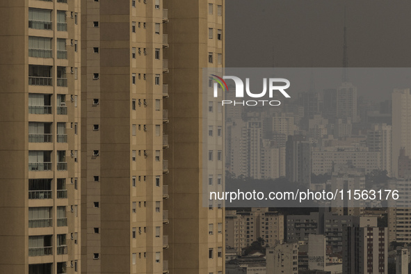 Dry weather and a layer of pollution cover the sky in Sao Paulo, Brazil, on September 10, 2024. The atmospheric blockage, a dry air mass, pe...