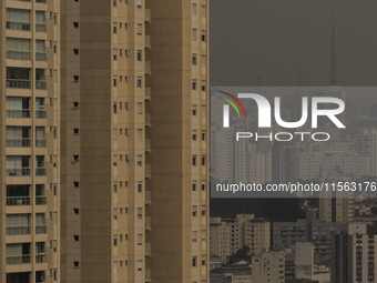 Dry weather and a layer of pollution cover the sky in Sao Paulo, Brazil, on September 10, 2024. The atmospheric blockage, a dry air mass, pe...