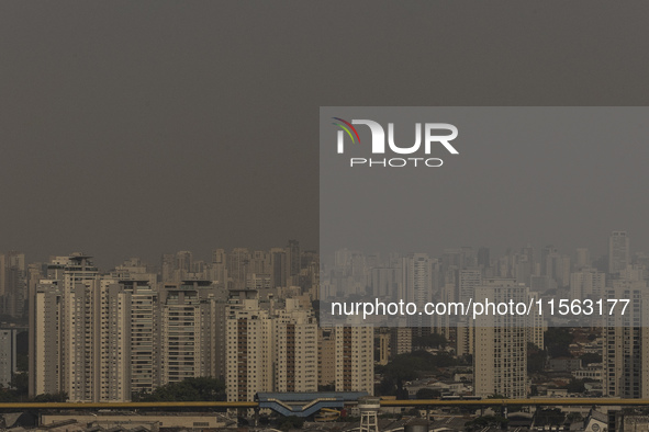 Dry weather and a layer of pollution cover the sky in Sao Paulo, Brazil, on September 10, 2024. The atmospheric blockage, a dry air mass, pe...