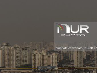 Dry weather and a layer of pollution cover the sky in Sao Paulo, Brazil, on September 10, 2024. The atmospheric blockage, a dry air mass, pe...