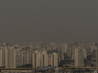 Dry weather and a layer of pollution cover the sky in Sao Paulo, Brazil, on September 10, 2024. The atmospheric blockage, a dry air mass, pe...