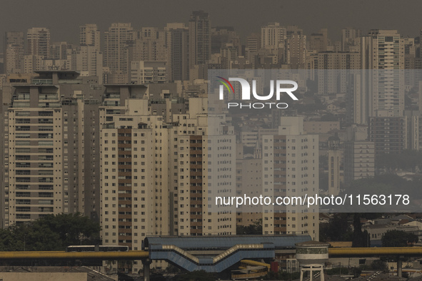 Dry weather and a layer of pollution cover the sky in Sao Paulo, Brazil, on September 10, 2024. The atmospheric blockage, a dry air mass, pe...