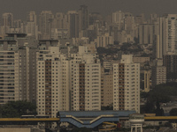 Dry weather and a layer of pollution cover the sky in Sao Paulo, Brazil, on September 10, 2024. The atmospheric blockage, a dry air mass, pe...