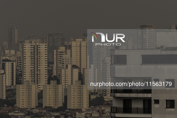 Dry weather and a layer of pollution cover the sky in Sao Paulo, Brazil, on September 10, 2024. The atmospheric blockage, a dry air mass, pe...