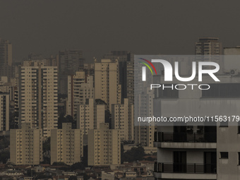 Dry weather and a layer of pollution cover the sky in Sao Paulo, Brazil, on September 10, 2024. The atmospheric blockage, a dry air mass, pe...