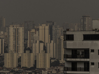 Dry weather and a layer of pollution cover the sky in Sao Paulo, Brazil, on September 10, 2024. The atmospheric blockage, a dry air mass, pe...